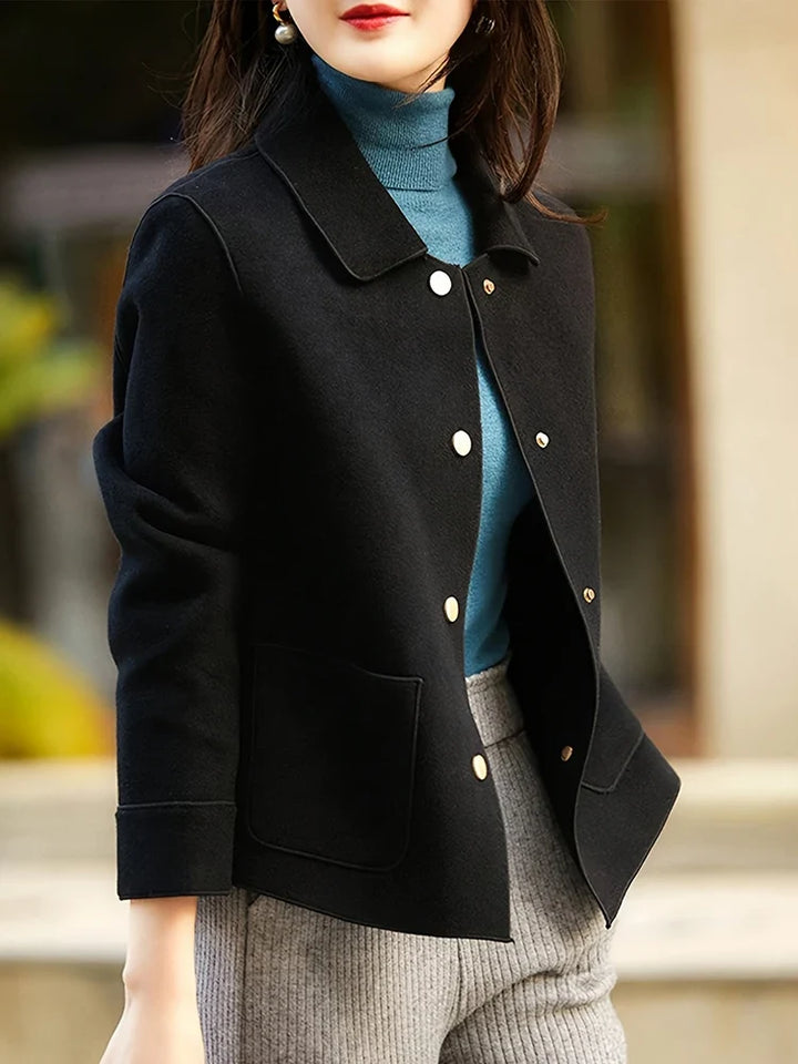 Collared Button Front Pocket Short Wool Winter Pea Coat Jacket