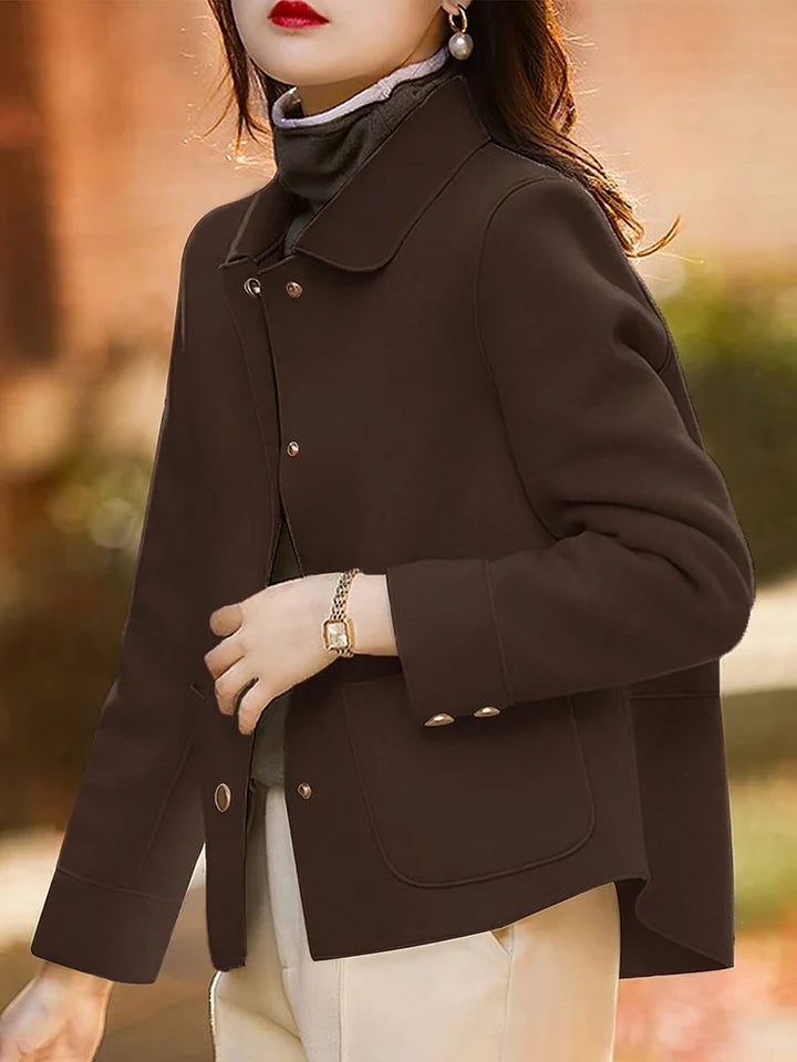 Collared Button Front Pocket Short Wool Winter Pea Coat Jacket