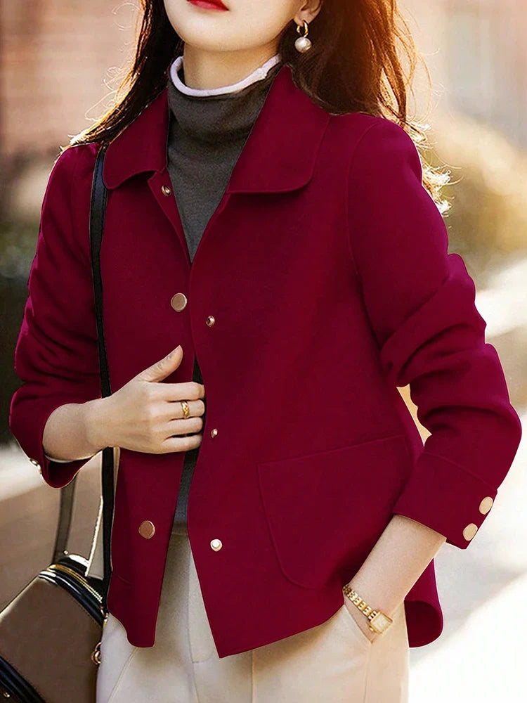 Collared Button Front Pocket Short Wool Winter Pea Coat Jacket