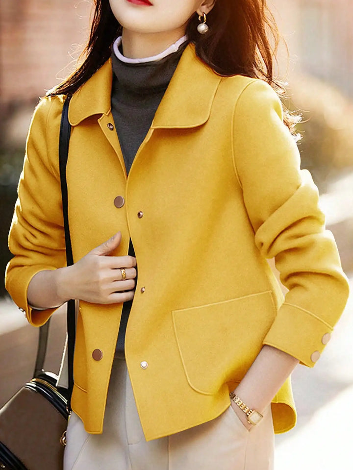 Collared Button Front Pocket Short Wool Winter Pea Coat Jacket