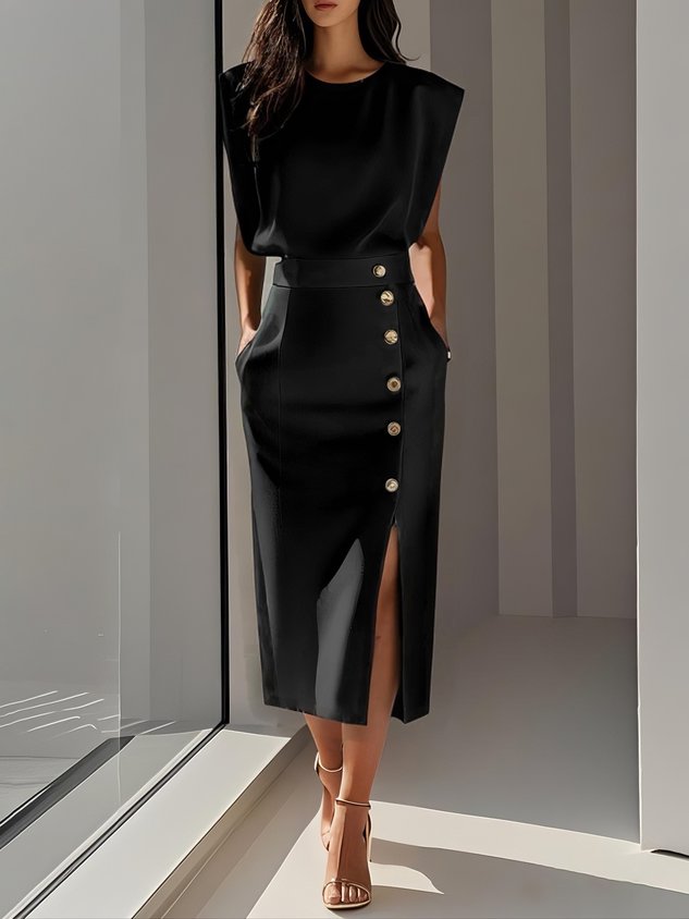 Keziah | Women's Button Midi Skirt Set