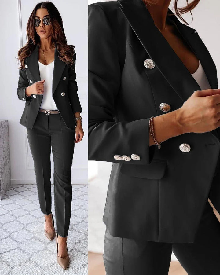 Double Breasted Blazer Straight Leg Trouser Tailored Business Two Piece Pant Suit