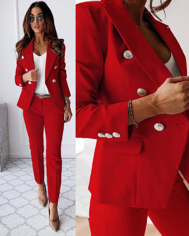 Double Breasted Blazer Straight Leg Trouser Tailored Business Two Piece Pant Suit