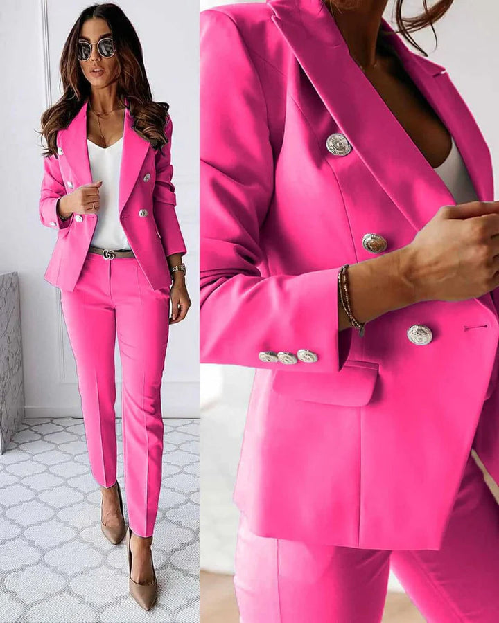 Double Breasted Blazer Straight Leg Trouser Tailored Business Two Piece Pant Suit