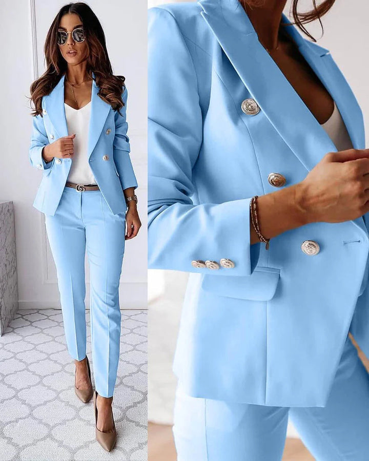 Double Breasted Blazer Straight Leg Trouser Tailored Business Two Piece Pant Suit