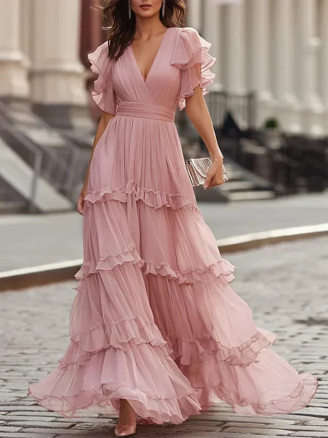 Rhonwen | Women Pleated Tier Pink Dress
