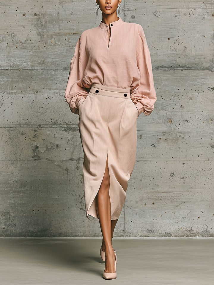 Una | Women's Blush High Waisted Casual Two Piece Set