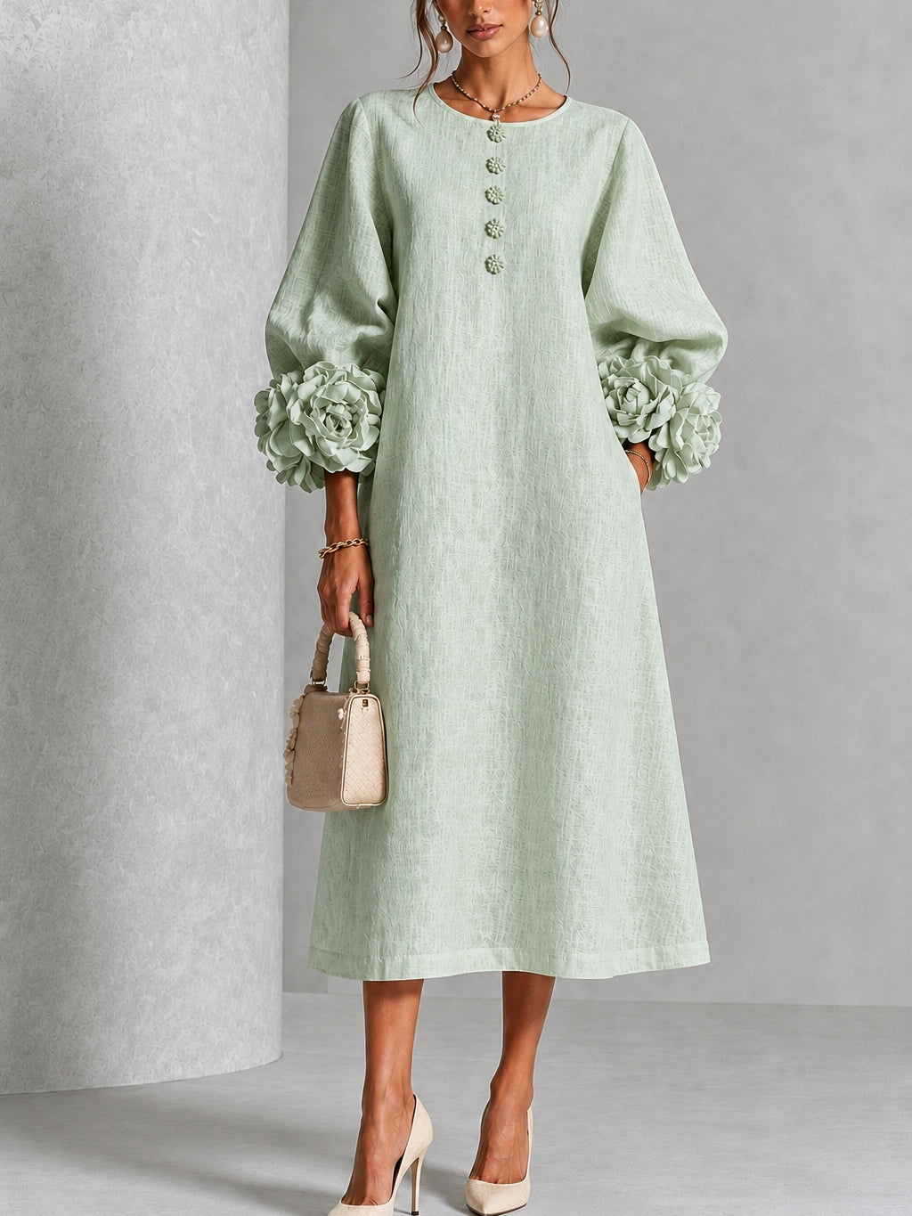 Hester | Women's Sage Modest Fall Winter Mother Of The Bride Wedding Guest Dress