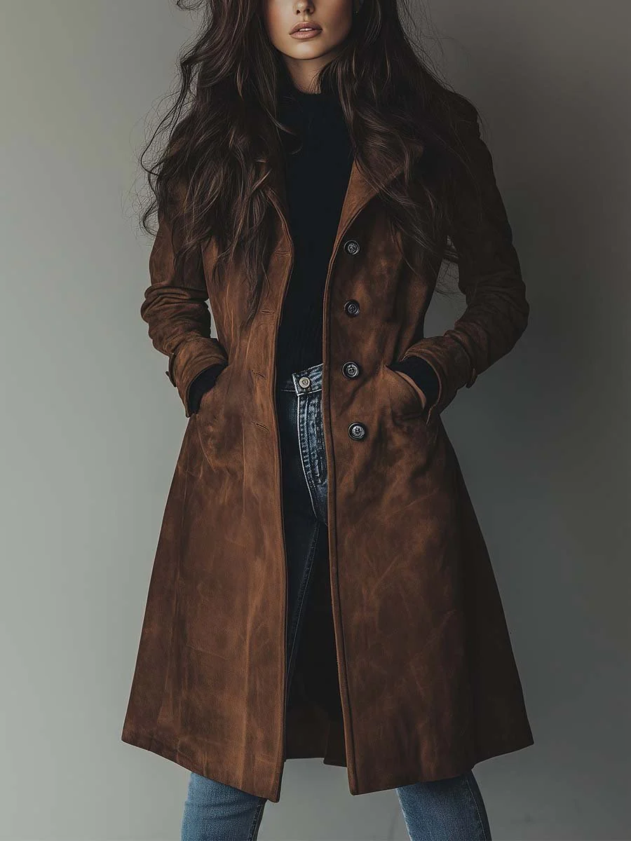 Gwawr | Women Suede Look Trench Coat