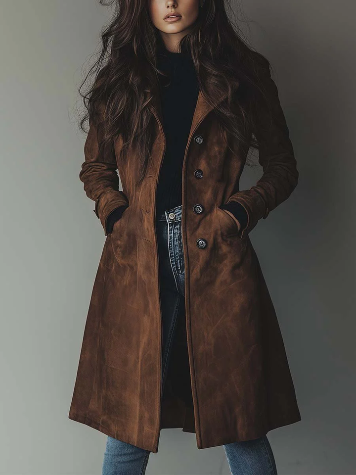 Gwawr | Women Suede Look Trench Coat
