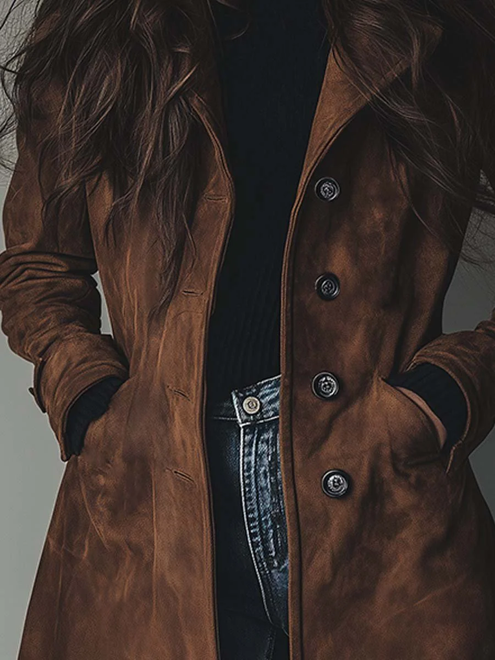 Gwawr | Women Suede Look Trench Coat