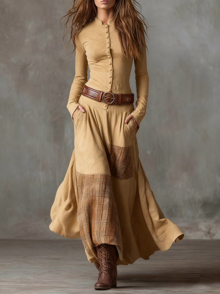 Junia | Women Button Front Long Sleeve Maxi Dress