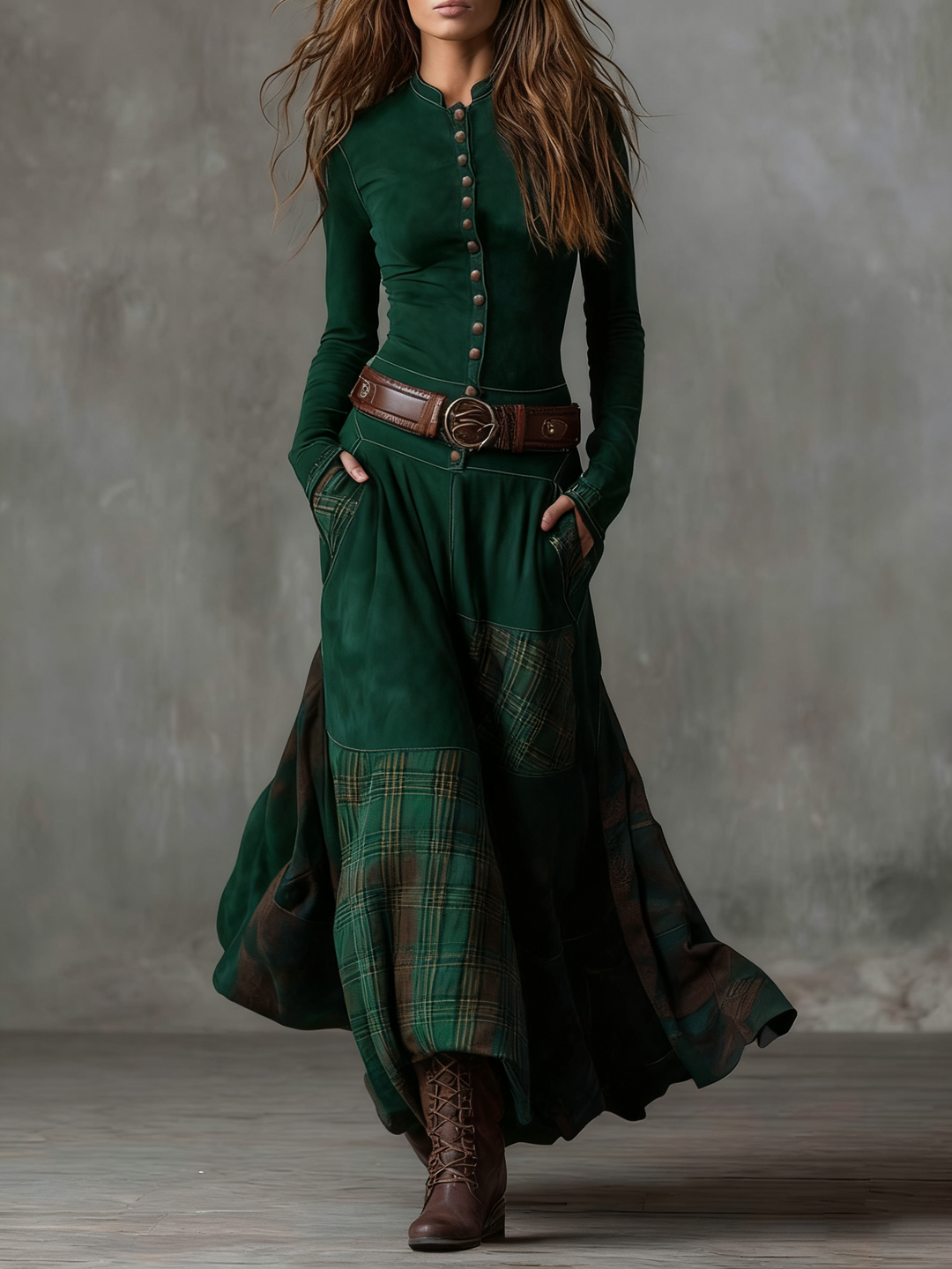 Junia | Women Button Front Long Sleeve Maxi Dress