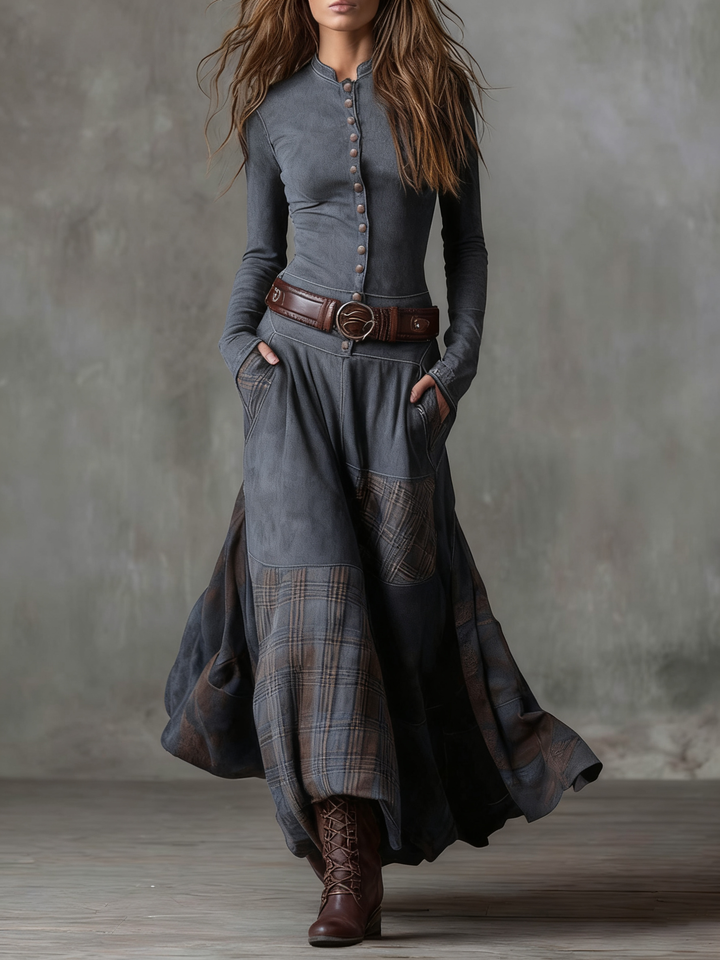 Junia | Women Button Front Long Sleeve Maxi Dress