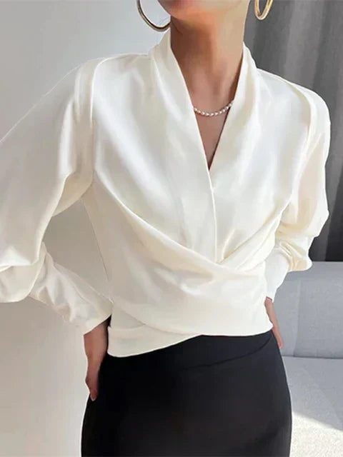 Ottavia | Women Draped V Neck Puff Sleeve Blouse