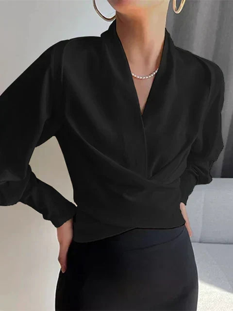 Ottavia | Women Draped V Neck Puff Sleeve Blouse
