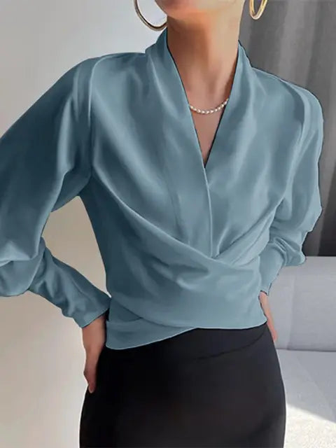 Ottavia | Women Draped V Neck Puff Sleeve Blouse