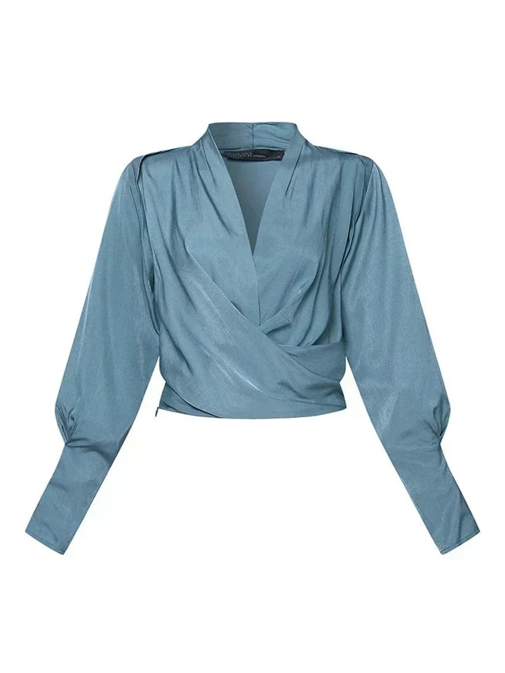 Ottavia | Women Draped V Neck Puff Sleeve Blouse