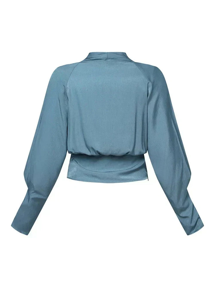Ottavia | Women Draped V Neck Puff Sleeve Blouse