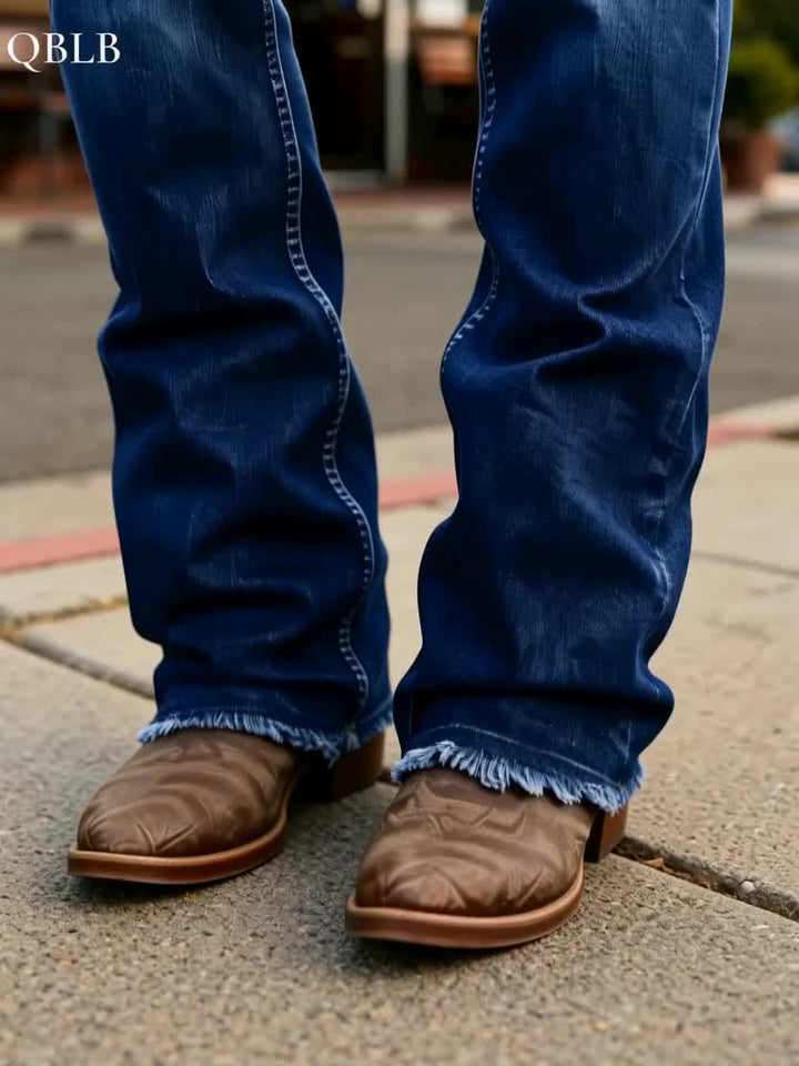 Elora | Women's Blue Denim Casual Bootcut Relaxed Jeans