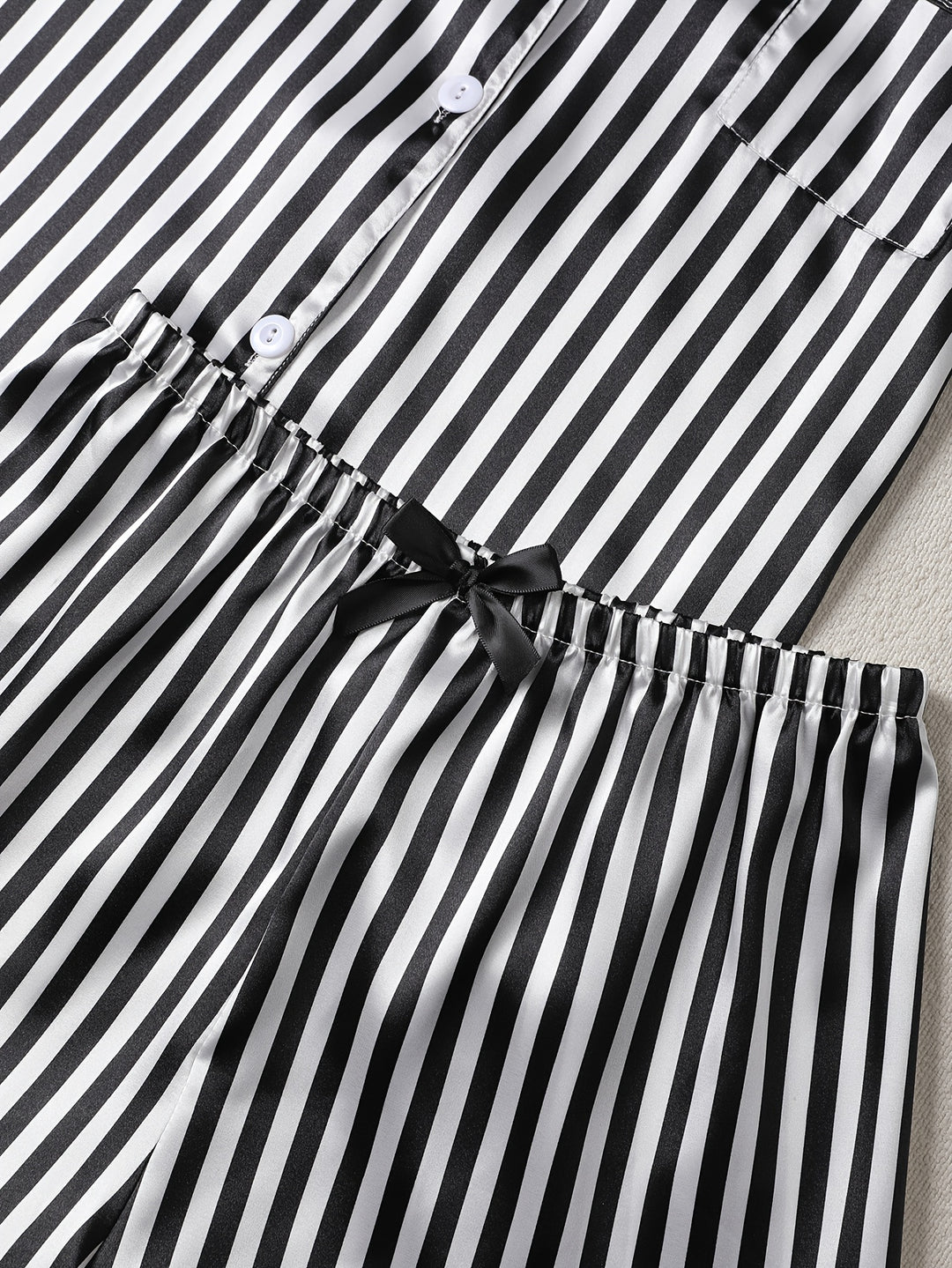 Merritt | Women's Striped Button Front Casual Pajama Sequin Set