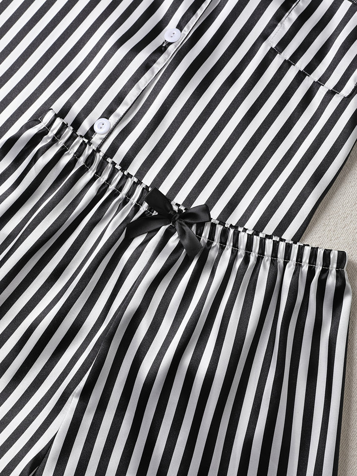 Merritt | Women's Striped Button Front Casual Pajama Sequin Set
