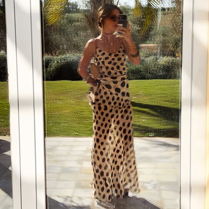 Claudia | Women Wrap Tie Spotted Maxi Dress