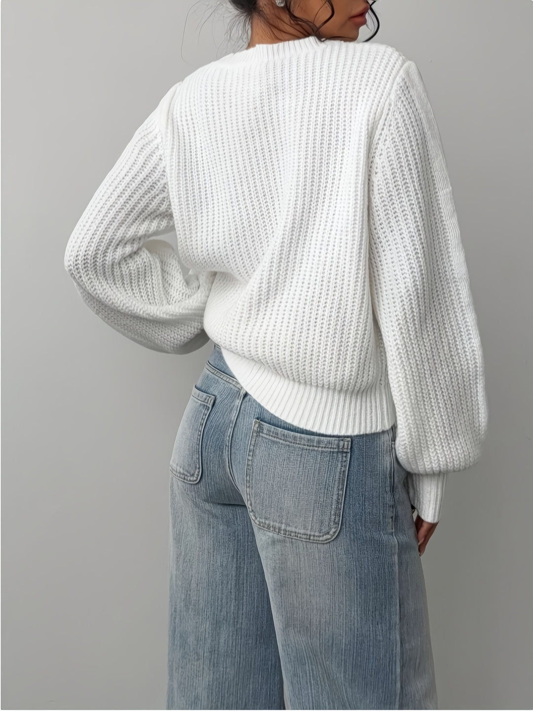 Leslie | Women's White Casual Knit Sweater