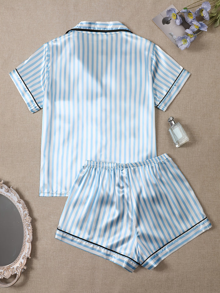 Merritt | Women's Striped Button Front Casual Pajama Sequin Set