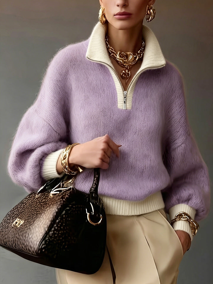 Thyra | Women Relaxed Half Zip Sweater