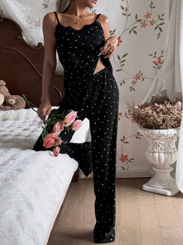 Ysabel | Women's Heart Print Camisole Pajamas Casual Sleepwear Set