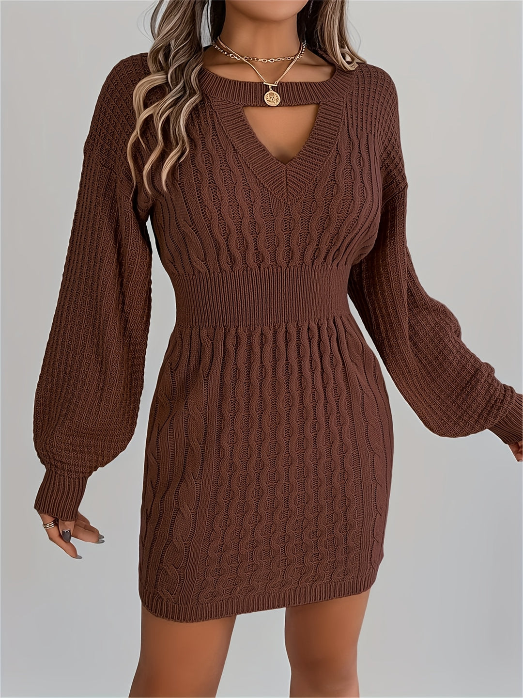 Catherine | Women's Knit Crew Neck Long Sleeve Evening Gown