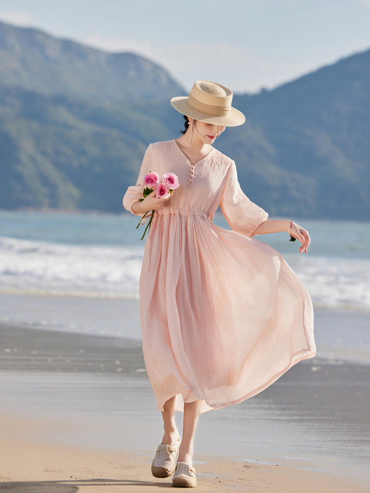 Tegan | Women Drawstring V Neck Maxi Dress