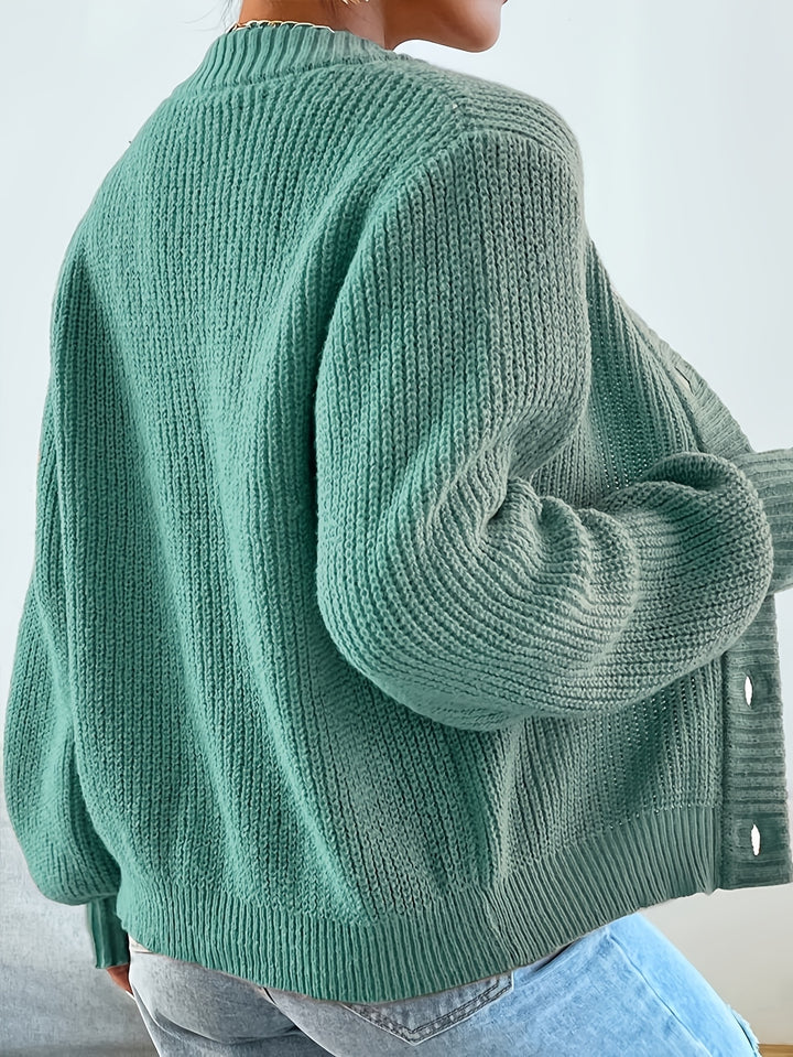 Cozy Army Green Fall Sweater Cardigan for Women with Cardigan V-neck Button