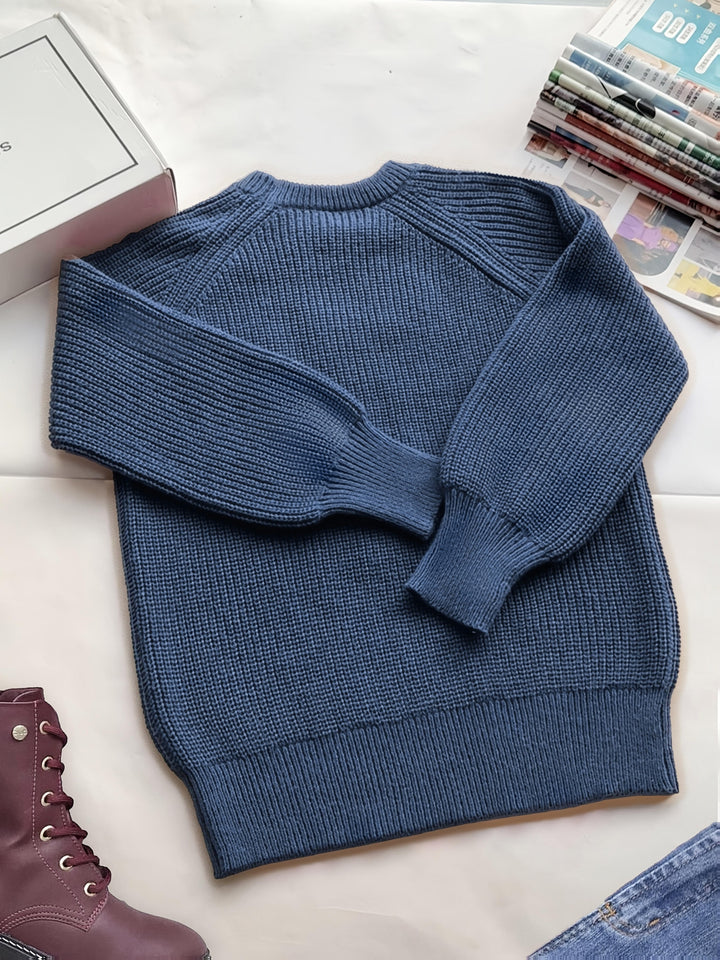 Edith | Women's Knit Oversized Crew Neck Long Sleeve Belted Casual Blouse