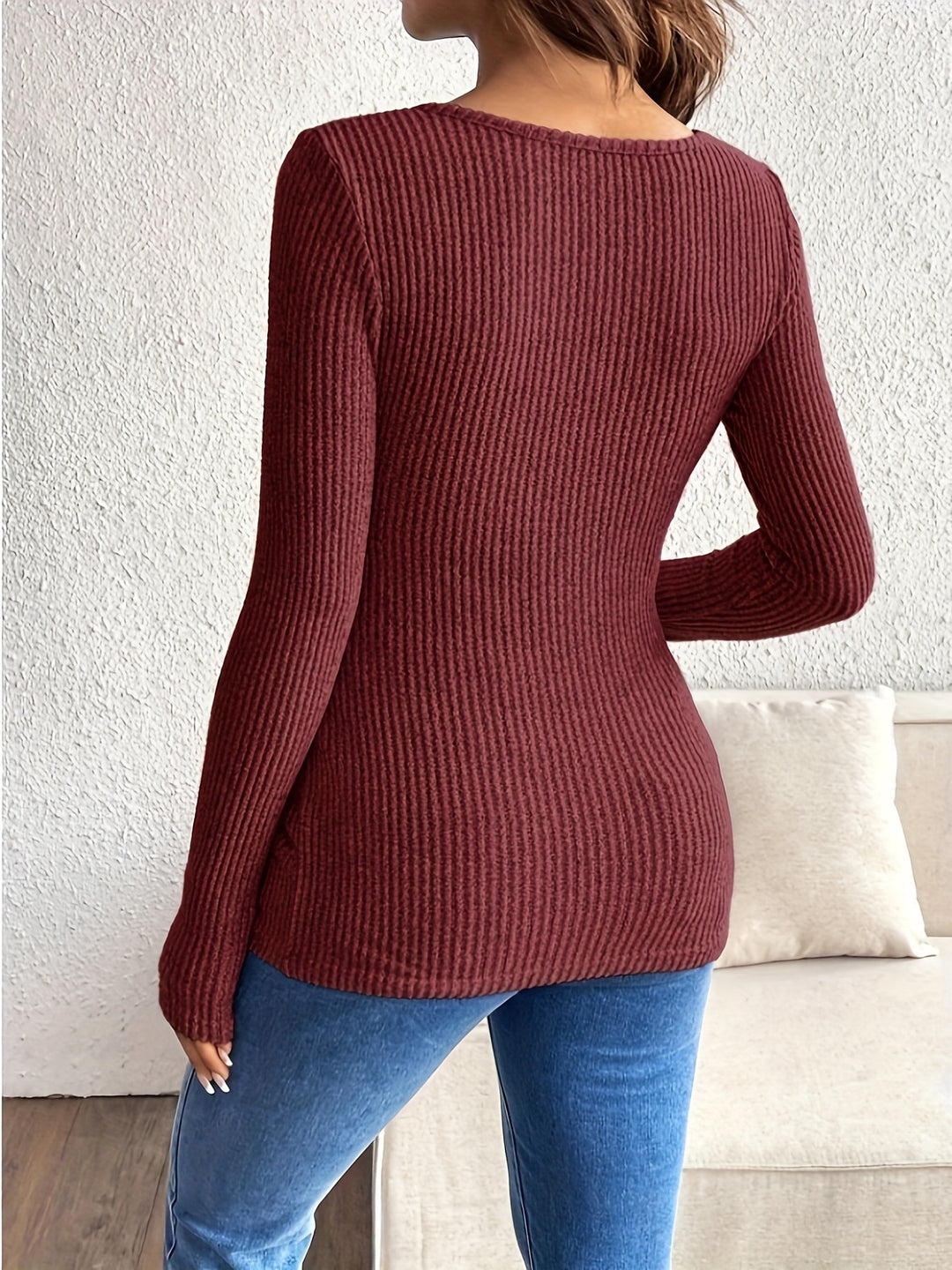 Elegant Beige Knit Maternity Top for Women with Scoop Neck Long Sleeve Plus Size Style