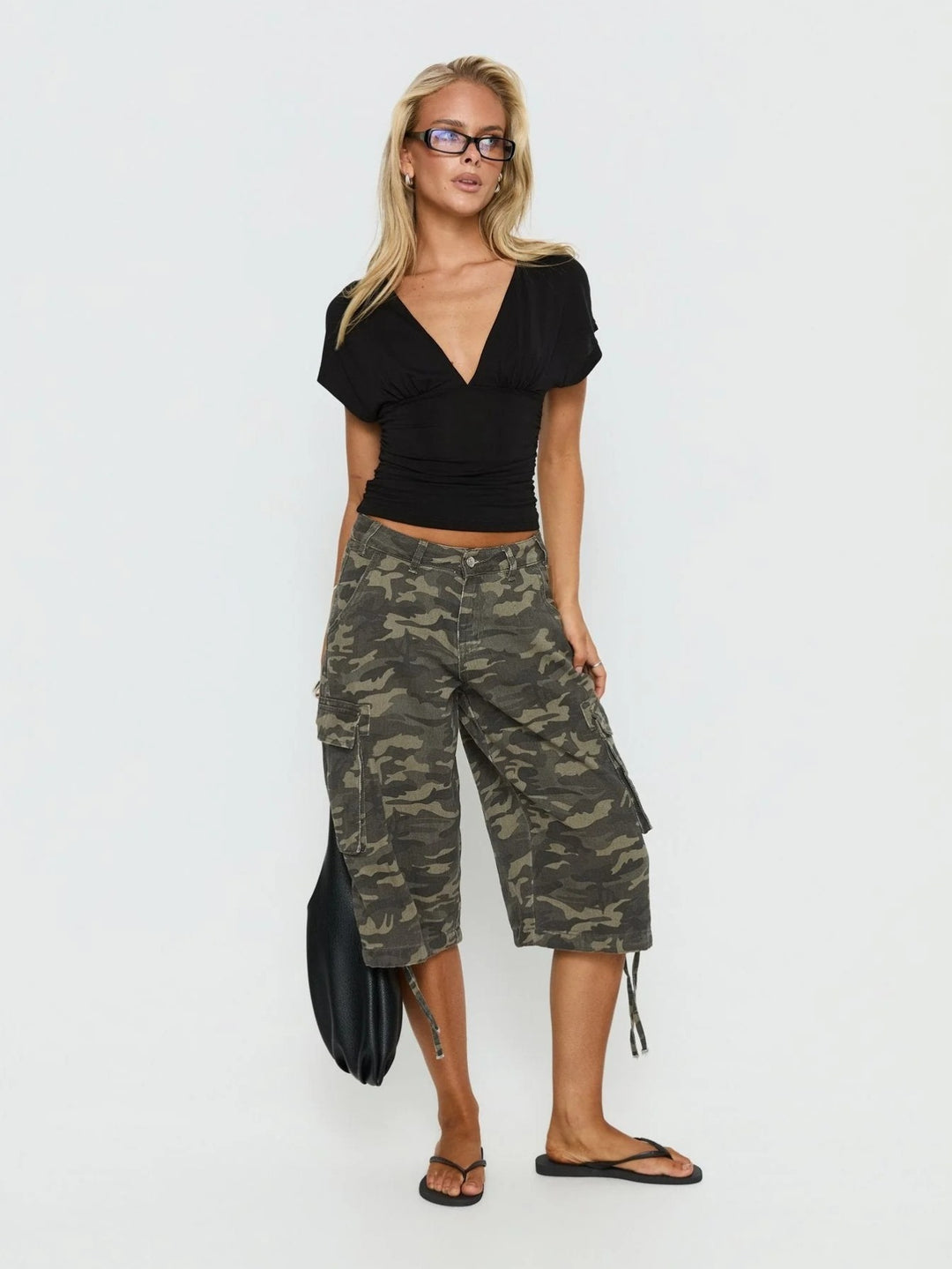 Pamela | Women's Camo Pleated Casual Denim Cargo Pockets Pants