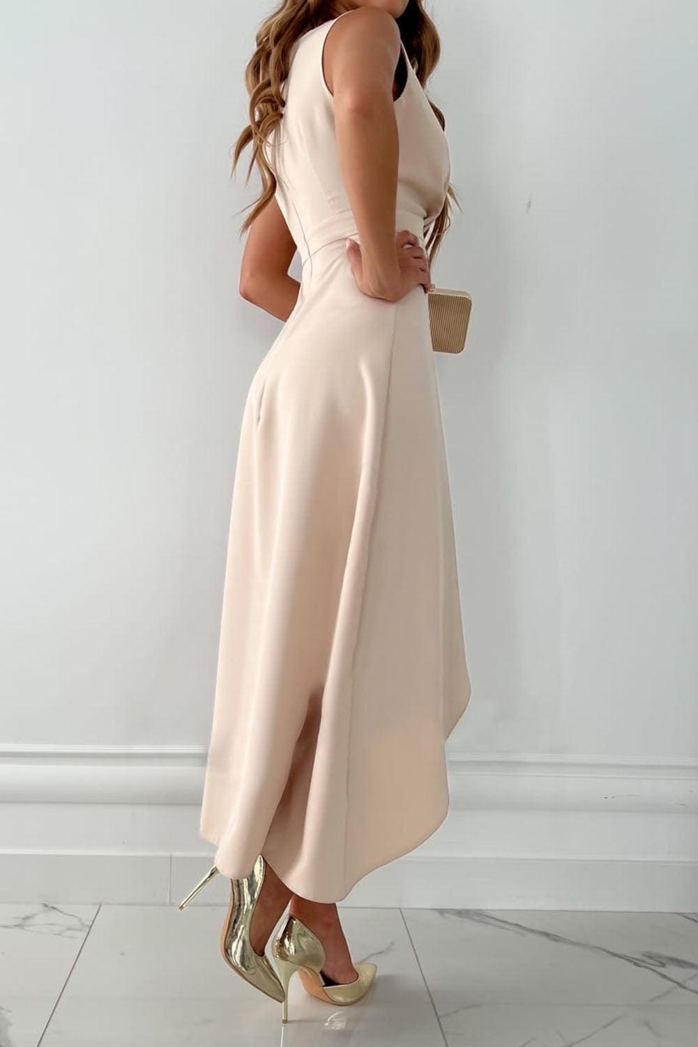 Eulalie | Women's Beige Modest Fall Winter Mother Of The Bride Wedding Guest Dress