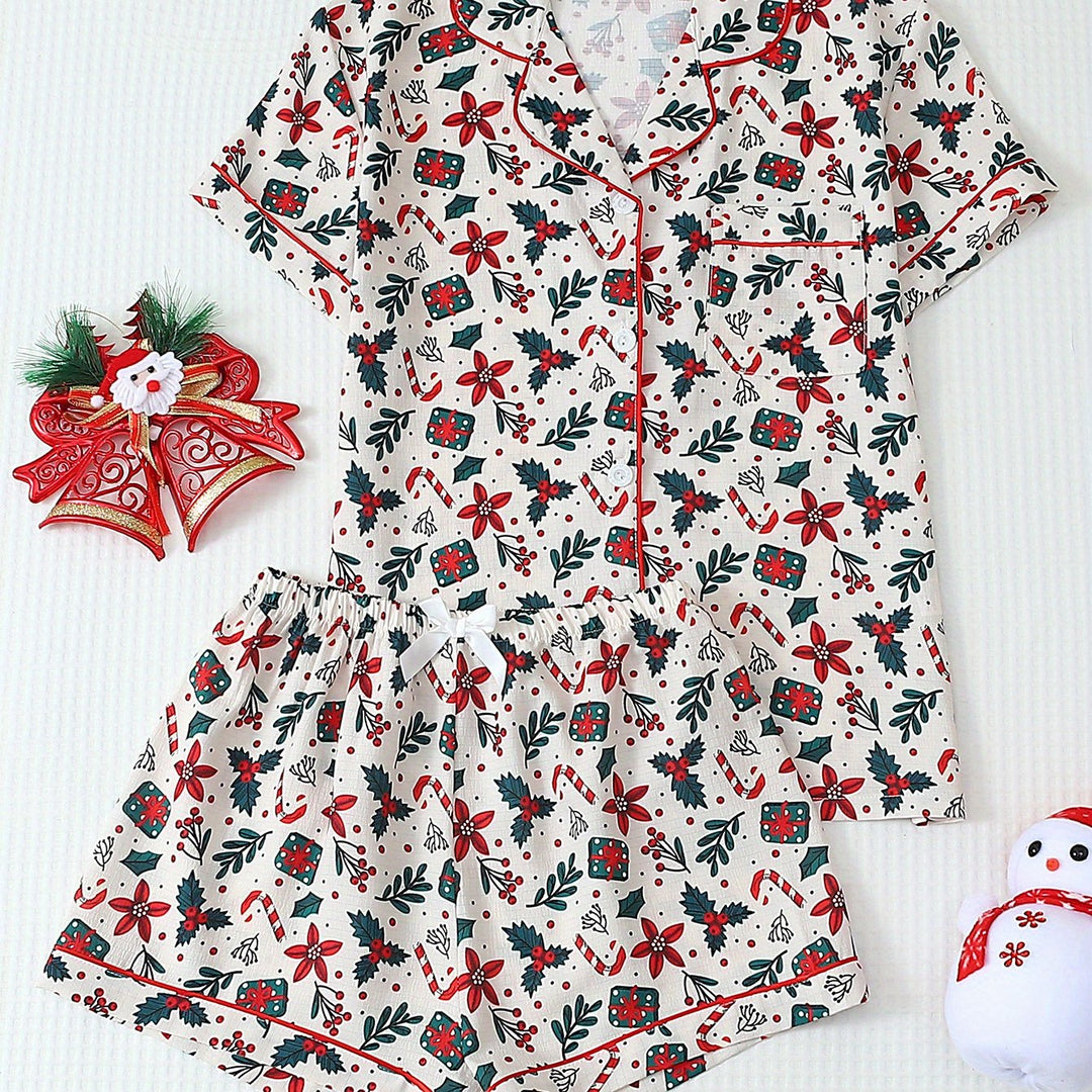Aisha | Women's Floral Christmas Cotton Pajama Set