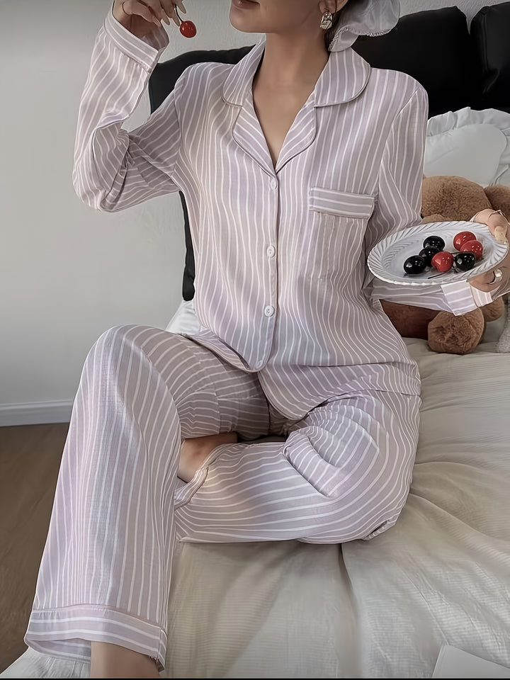 Adelyn | Women's Multicolor Striped Knit Casual Pajama Set