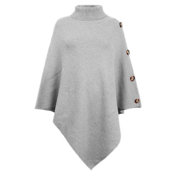 Adeline | Women's Button Trim Turtleneck Poncho Sweater