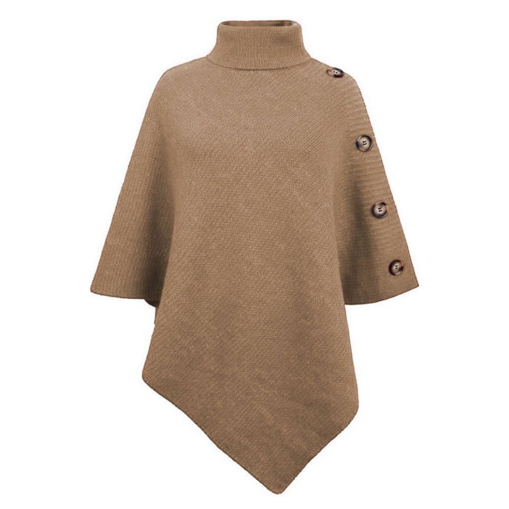 Adeline | Women's Button Trim Turtleneck Poncho Sweater