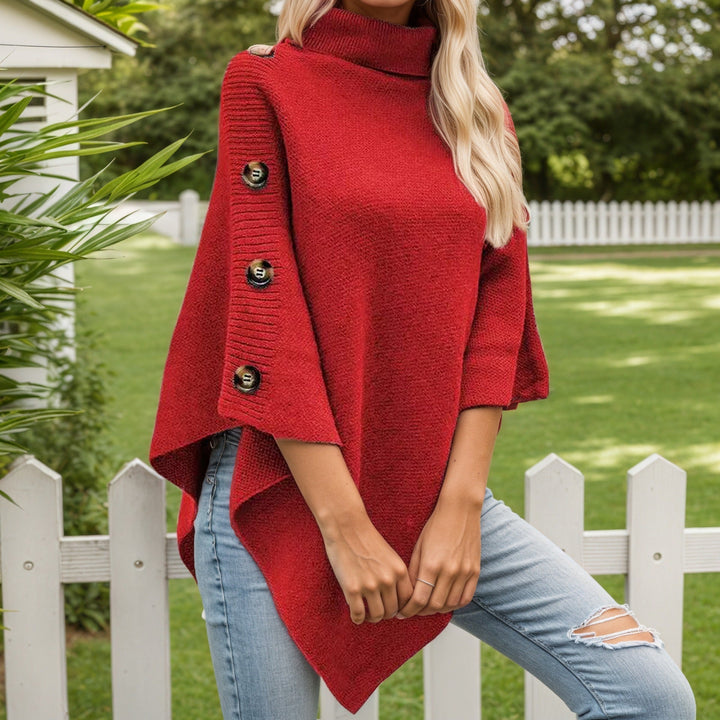 Adeline | Women's Button Trim Turtleneck Poncho Sweater