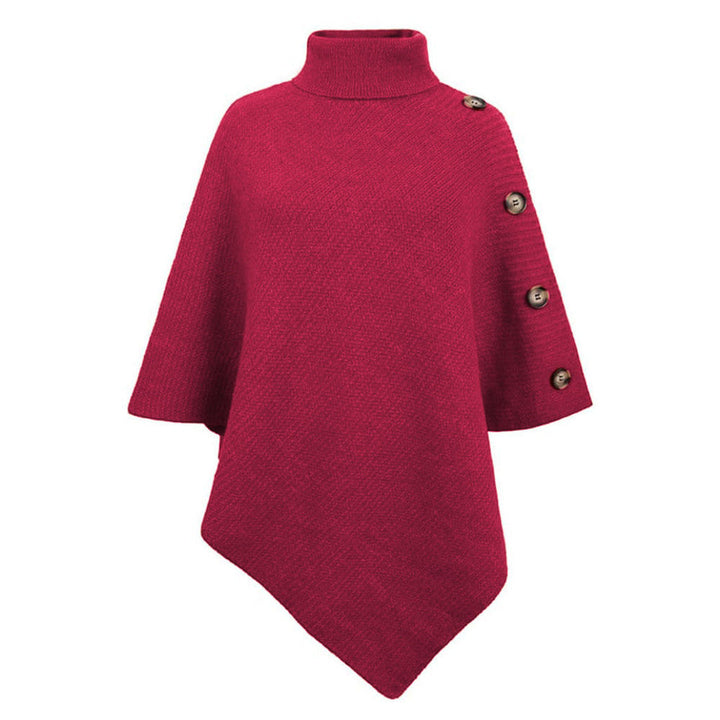 Adeline | Women's Button Trim Turtleneck Poncho Sweater