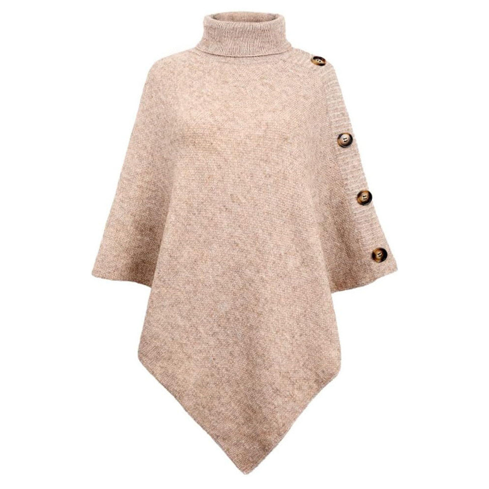 Adeline | Women's Button Trim Turtleneck Poncho Sweater