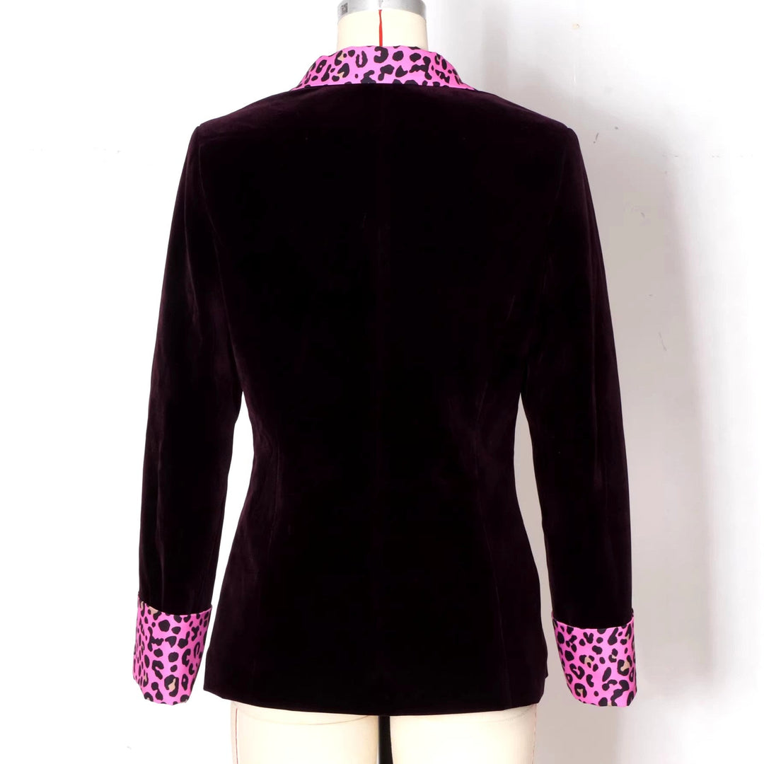 Avice | Women Leopard Collar Velvet Blazer