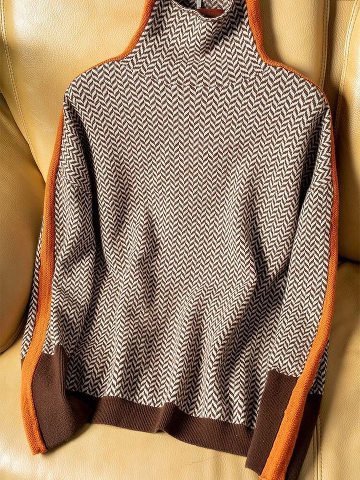 Isobel | Women Herringbone Turtleneck Sweater