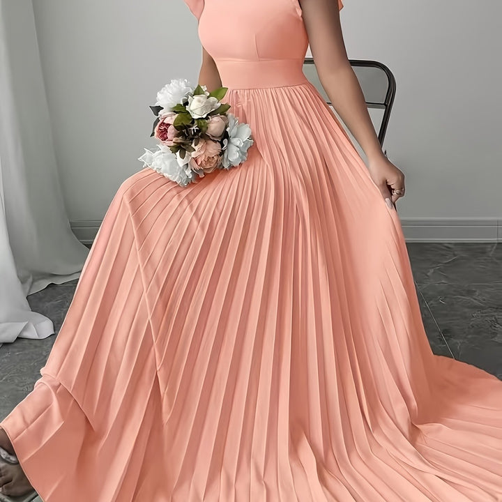 Ivory Floral Square Neck Ruffle Sleeve Pleated A Line Maxi Wedding Guest Dress