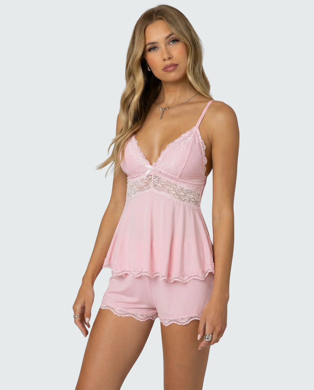 Zora | Women's Lace Wedge Heel Casual Pajama Ankle Strap Set