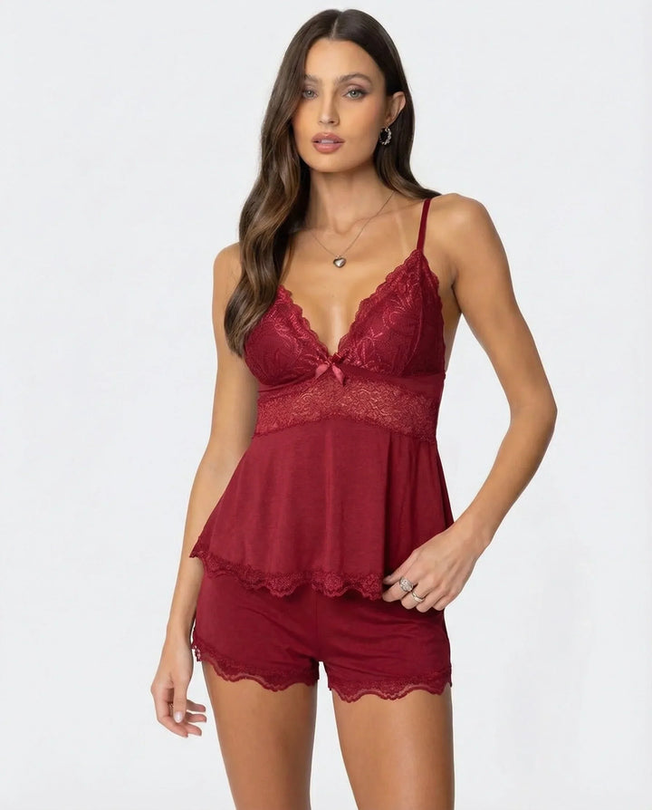 Zora | Women's Lace Wedge Heel Casual Pajama Ankle Strap Set